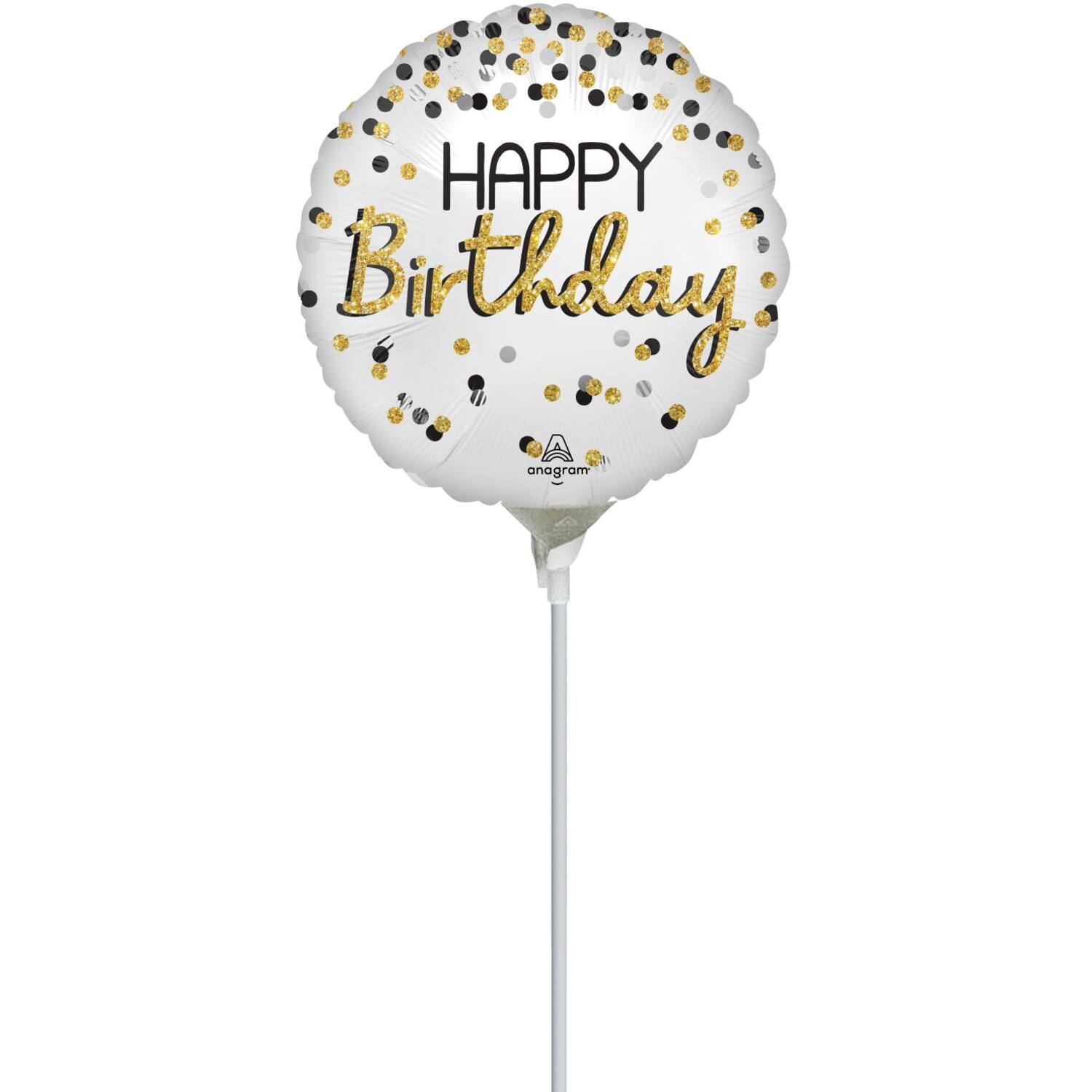 Foil Balloon - Mini - "HAPPY Birthday" - Black Silver Gold - Satin - 23 cm